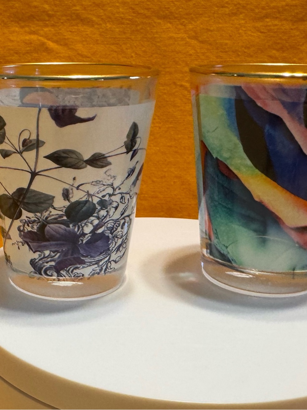 Set of 2 Shot Glasses - Floral & Watercolor Prints